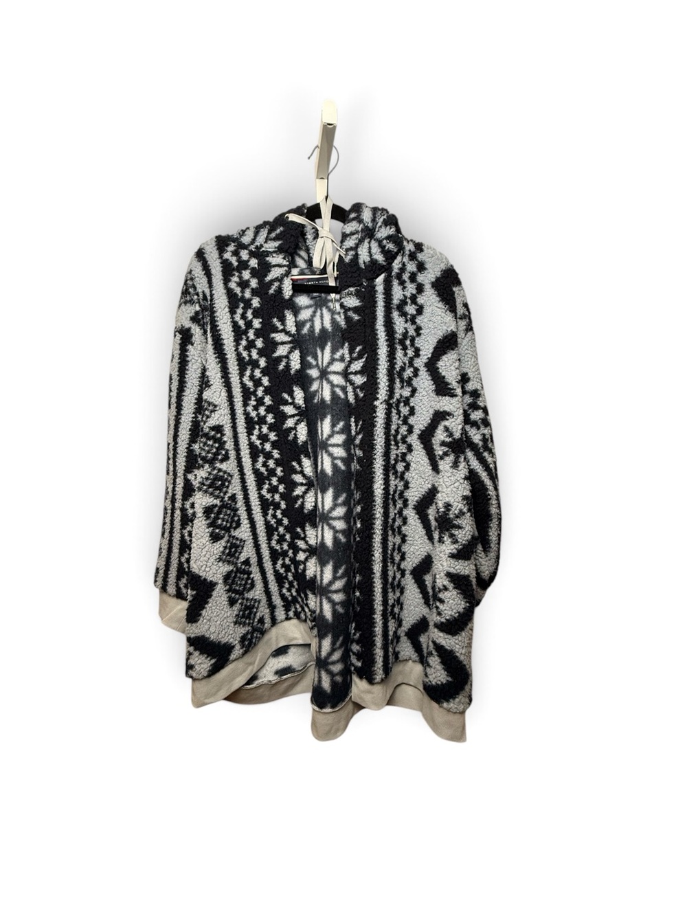 Tommy Hilfiger Black & White Hooded Patterned Poncho Cape